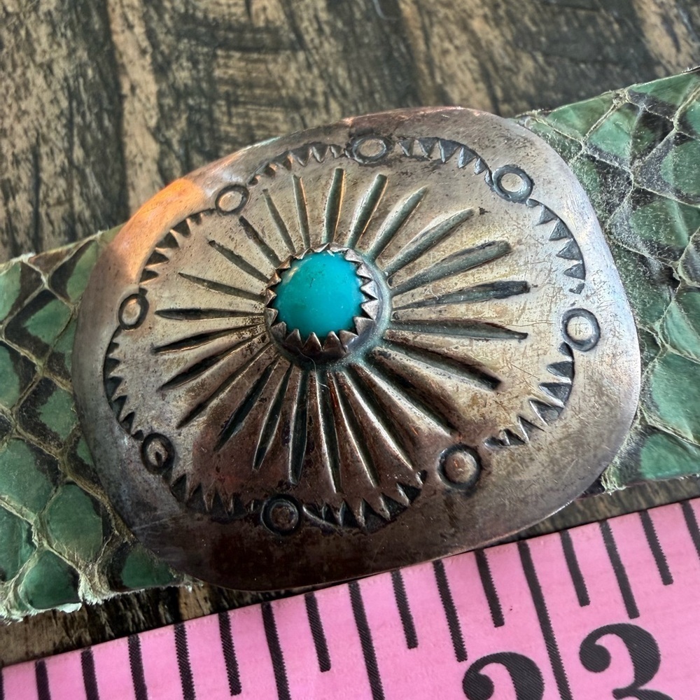 Vintage Turquoise and Silver Concho Belt - Picture 2 of 9